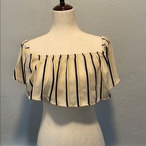 IRIS (NEW) Striped Off The Shoulder Crop Top